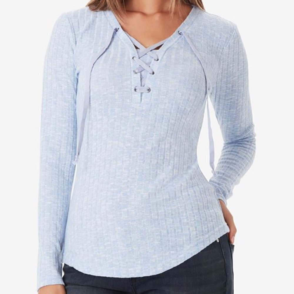NWT - William Rast Stonewash Blue Lace Up Sweater -  size M